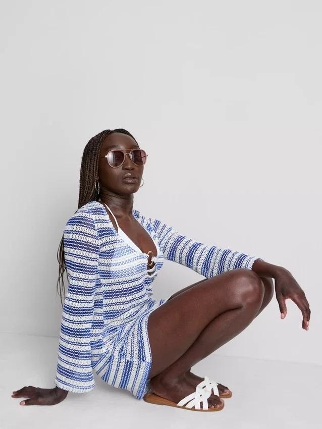 O-ring crochet stripe beach dress
