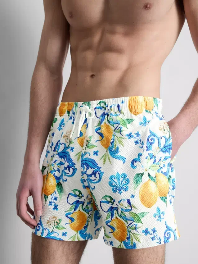 Orange textured swimming shorts