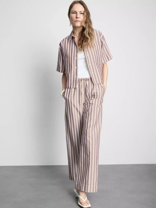 Oxford stripe drawstring pants