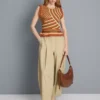 Paper-touch pleated barrel-leg pants