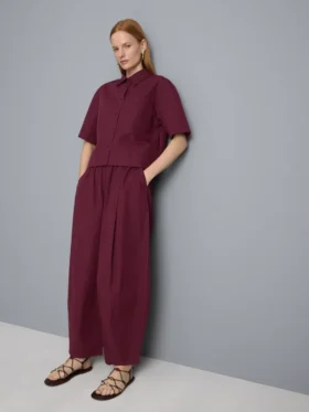 Paper-touch pleated barrel-leg pants