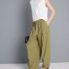 Paper-touch pleated barrel-leg pants