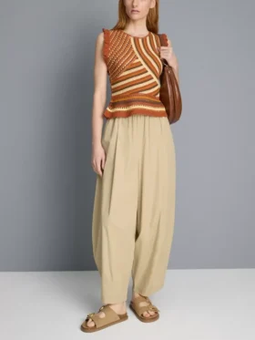 Paper-touch pleated barrel-leg pants