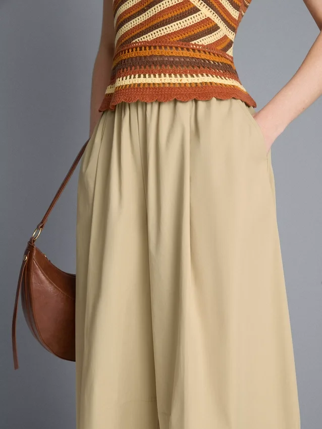 Paper-touch pleated barrel-leg pants