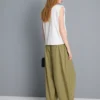 Paper-touch pleated barrel-leg pants