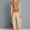 Paper-touch pleated barrel-leg pants
