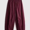 Paper-touch pleated barrel-leg pants