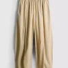 Paper-touch pleated barrel-leg pants