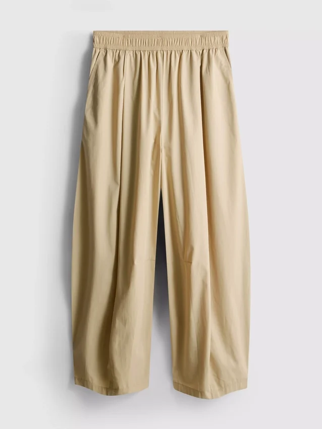 Paper-touch pleated barrel-leg pants