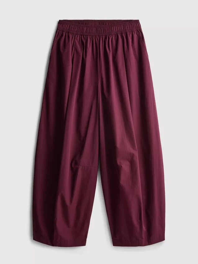 Paper-touch pleated barrel-leg pants