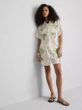 Paula echevarría beaded embroidered cotton beach shirt