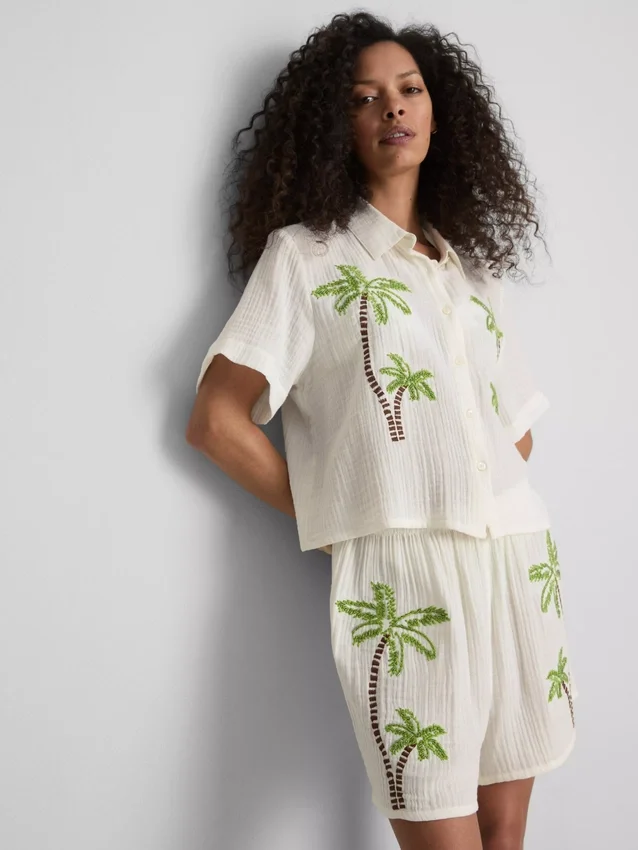 Paula echevarría beaded embroidered cotton beach shirt