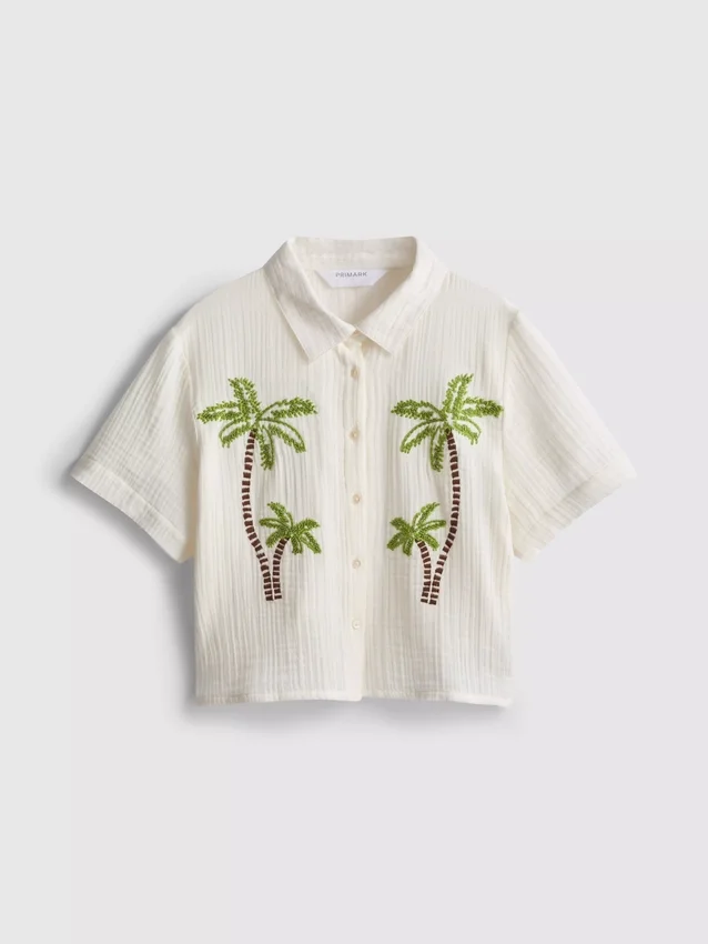 Paula echevarría beaded embroidered cotton beach shirt
