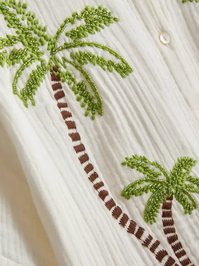 Paula echevarría beaded embroidered cotton beach shirt