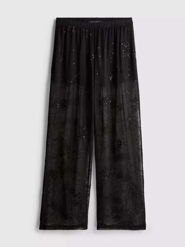 Paula echevarría beaded mesh wide leg pants