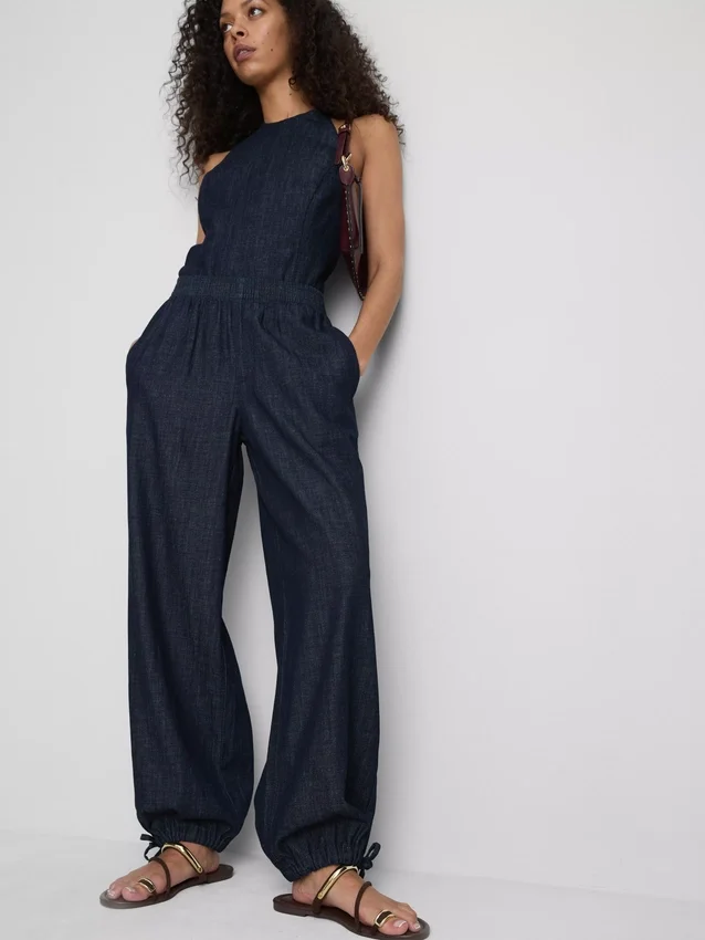 Paula echevarría cotton-rich denim harem pants