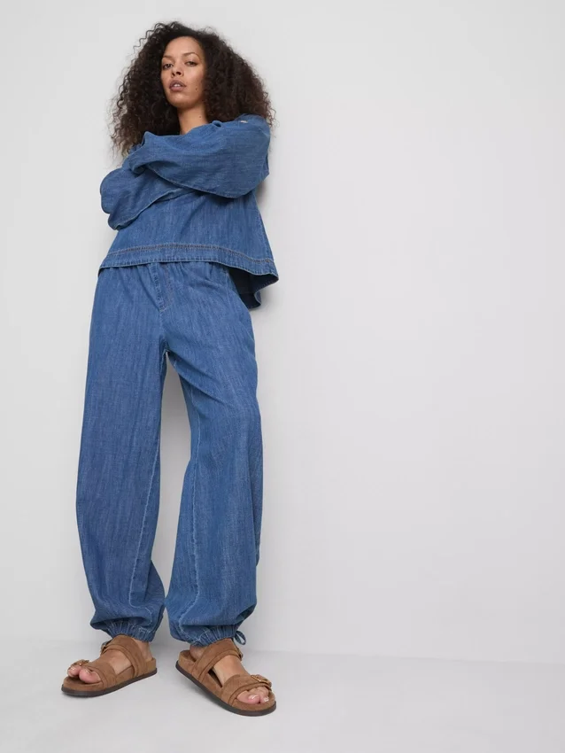Paula echevarría cotton-rich denim harem pants
