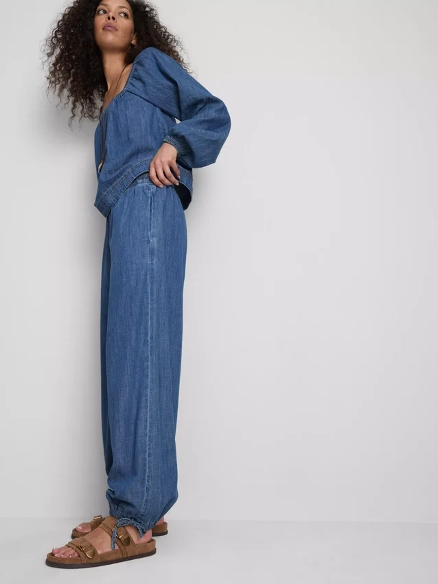 Paula echevarría cotton-rich denim harem pants