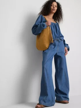Paula echevarría cotton-rich denim wide-leg pants