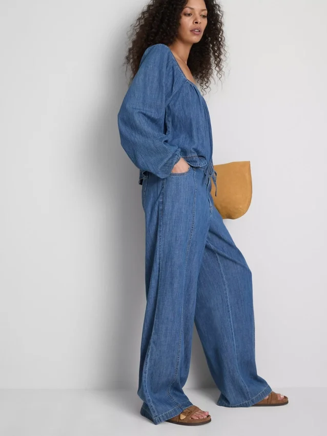 Paula echevarría cotton-rich denim wide-leg pants