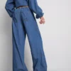 Paula echevarría cotton-rich denim wide-leg pants