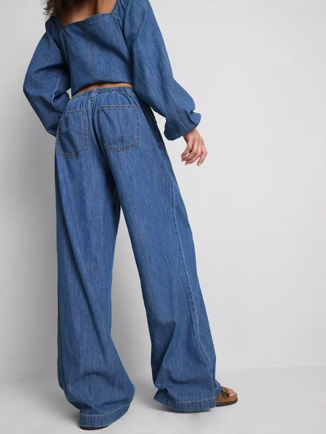 Paula echevarría cotton-rich denim wide-leg pants