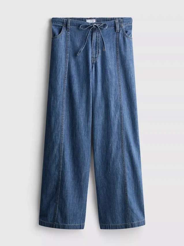 Paula echevarría cotton-rich denim wide-leg pants