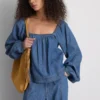 Paula echevarría denim puff-sleeve top