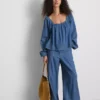 Paula echevarría denim puff-sleeve top