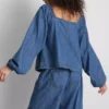 Paula echevarría denim puff-sleeve top