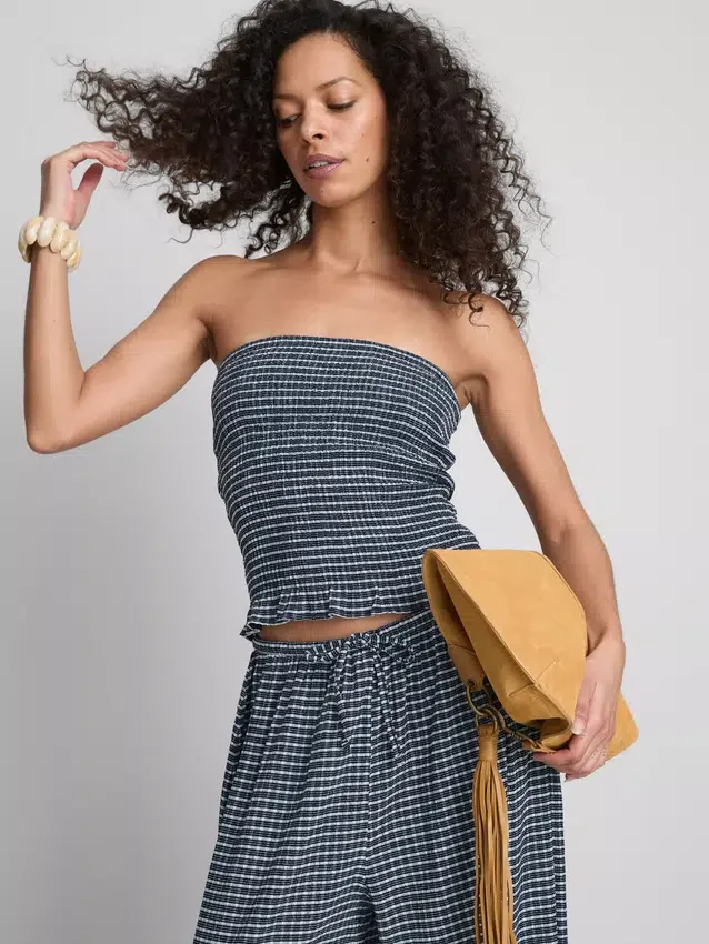 Paula echevarría gingham ruffle bandeau top