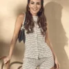 Paula echevarría knitted stripe button down top