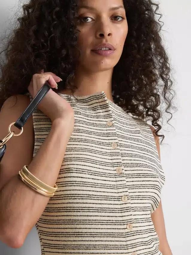 Paula echevarría knitted stripe button down top