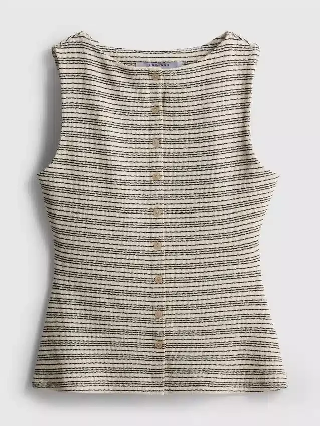 Paula echevarría knitted stripe button down top