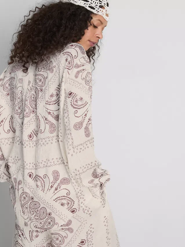 Paula echevarría paisley crushed satin button-up shirt