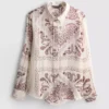 Paula echevarría paisley crushed satin button-up shirt