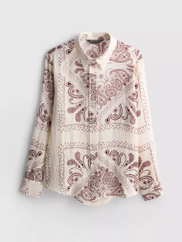 Paula echevarría paisley crushed satin button-up shirt