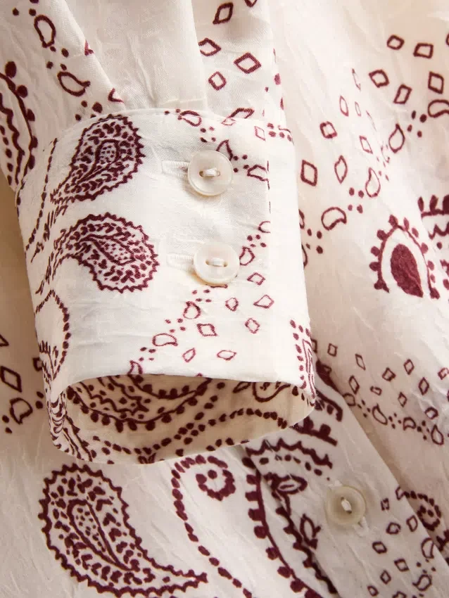 Paula echevarría paisley crushed satin button-up shirt