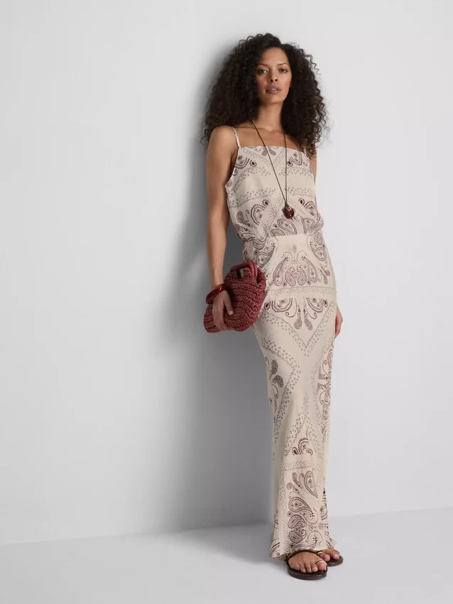 Paula echevarría printed satin bias maxi skirt
