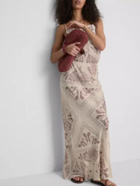 Paula echevarría printed satin bias maxi skirt