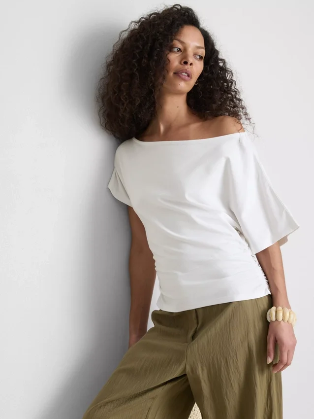 Paula echevarría ruched off-shoulder top