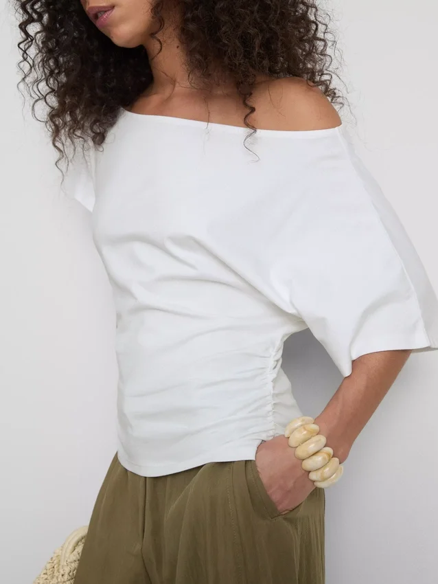 Paula echevarría ruched off-shoulder top