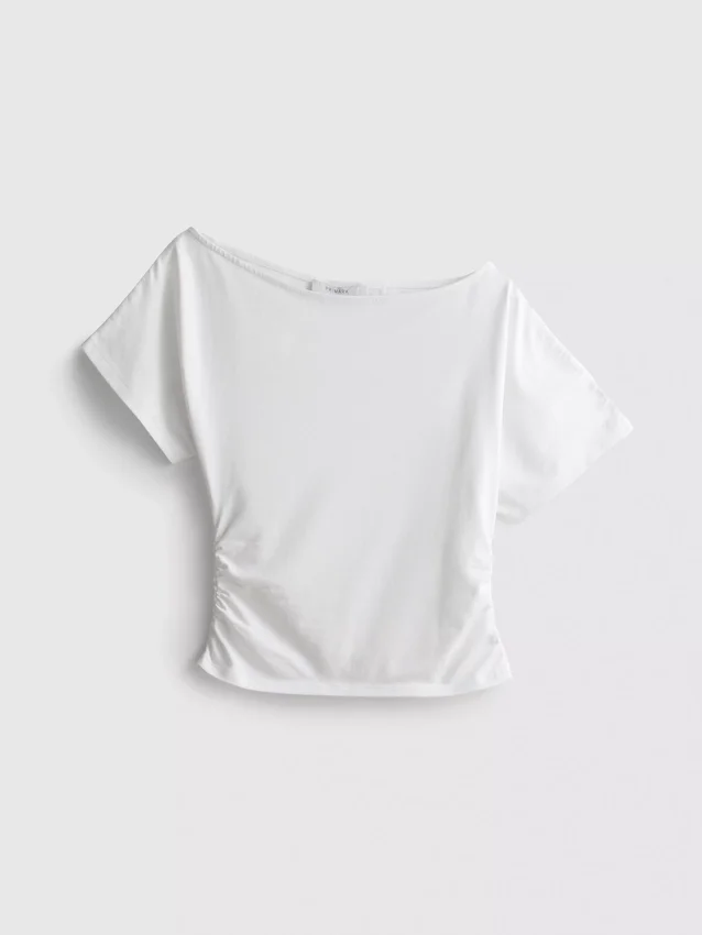 Paula echevarría ruched off-shoulder top