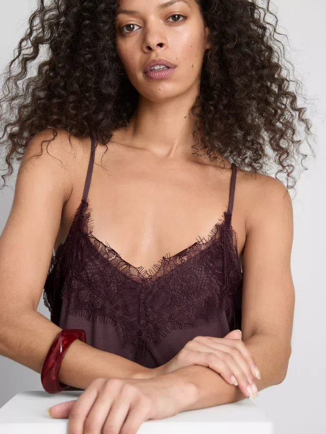 Paula echevarría satin lace-trim cami top