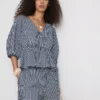 Paula echevarría striped seersucker puff-sleeve blouse