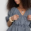 Paula echevarría striped seersucker puff-sleeve blouse