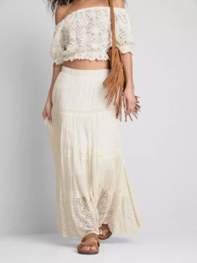 Paula echevarría tiered crinkle lace midi skirt