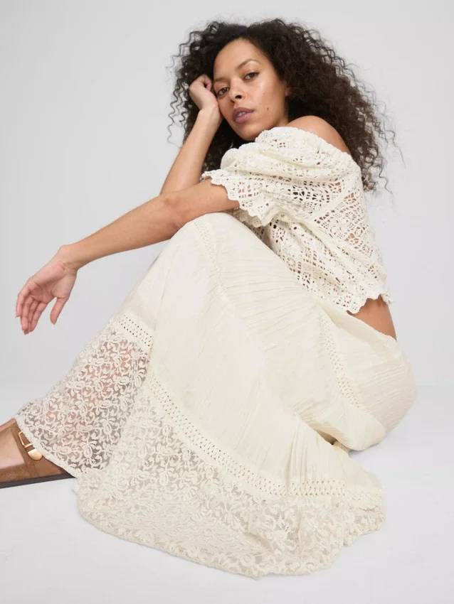 Paula echevarría tiered crinkle lace midi skirt