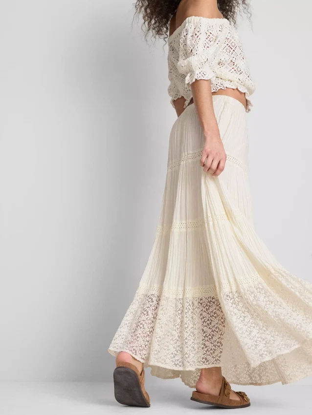 Paula echevarría tiered crinkle lace midi skirt