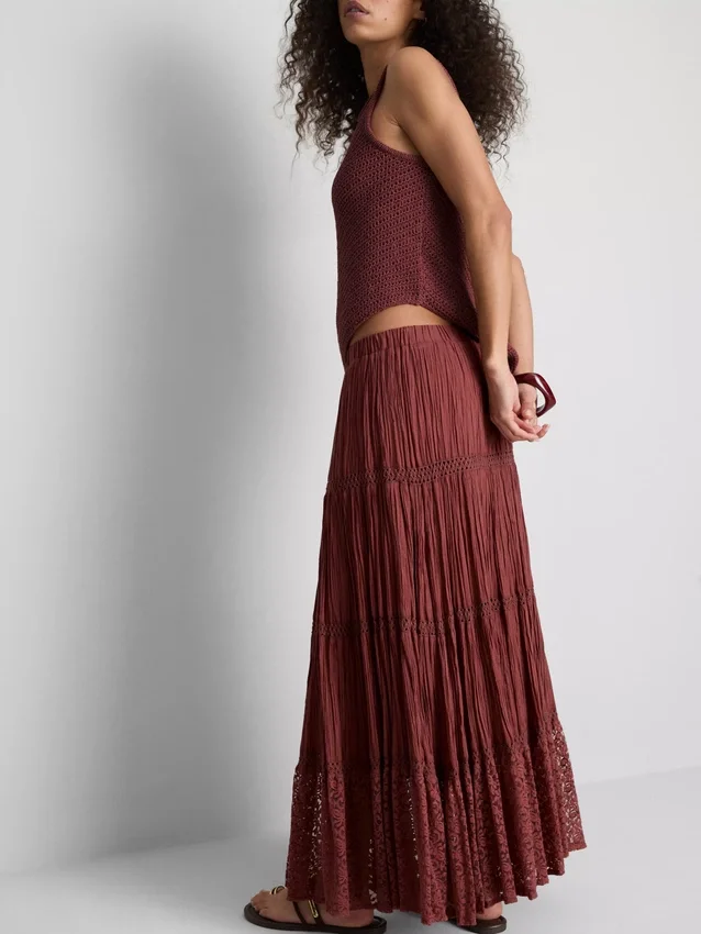 Paula echevarría tiered crinkle lace midi skirt